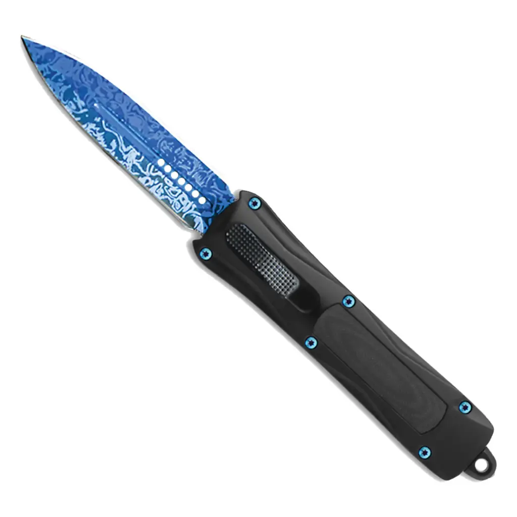 Riptide Ripple Front-Switch OTF Knife - Blue Damascus | Texas Automatic ...